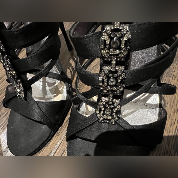 Beverly Feldman Evening or Wedding Shoes / Sandals, Black Satin, Size 9 - Picture 8 of 13